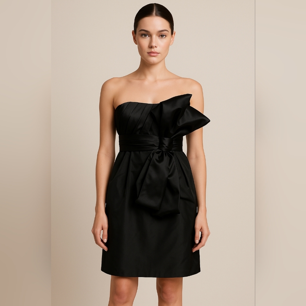 Dolce & Gabbana Black Strapless Bow Mini Dress Silk Cocktail Bustier Size IT 42